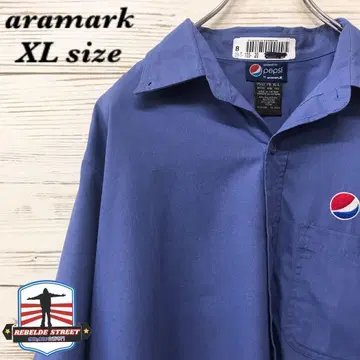 [초레어] aramark 펩시 반팔 셔츠 XL 자수 로고 블루 HS369
