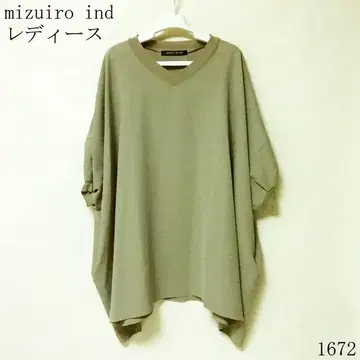 mizuiro ind 카키 V넥 반팔 상의