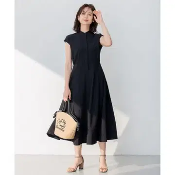 쿠미쿄쿠 미 실루엣 시어서커 원피스 블랙 페티코트 포함