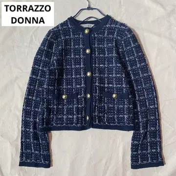 TORRAZZO DONNA 트위드 자켓 네이비 노카라 골드 버튼
