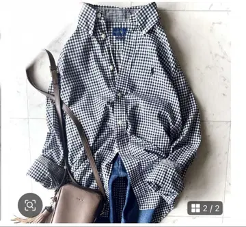 랄프 로렌 블록 체크 코튼 셔츠 블랙 포니 자수 블랙