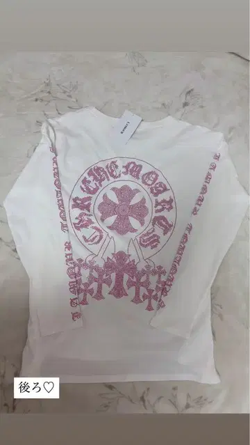 Lamour 긴팔T셔츠 롱T 백 프린트 화이트 핑크 택 포함 새상품