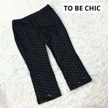 새상품급 TO BE CHIC 자수 캐주얼 팬츠 밑단 스팽글 블랙 44