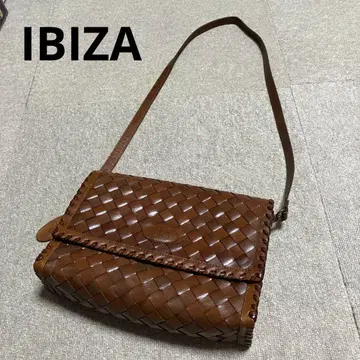 이비자 IBIZA 브라운 가죽 뜨개질 숄더백 천연 가죽
