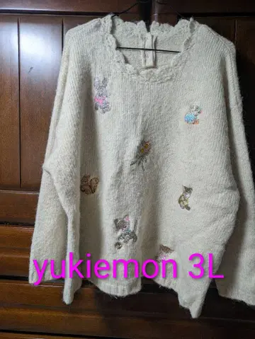 yukiemon 3L 샹델리 풀오버 토끼 고양이 다람쥐 자수 니트