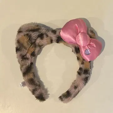 USJ 고양이 귀 머리띠 레오파드 무늬 핑크 리본
