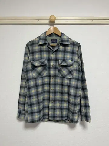 50s PENDLETON 옴브레 체크 패턴 오픈 카라 울 셔츠
