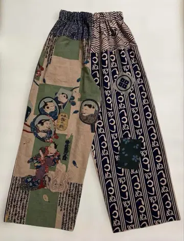 1142 손수건 유카타 리메이크 감물 염색 철매염 팬츠