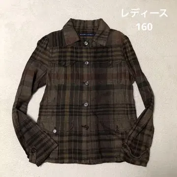 린넨 100% 랄프 로렌 체크 무늬 긴팔 셔츠 y2k 구제 의류 160