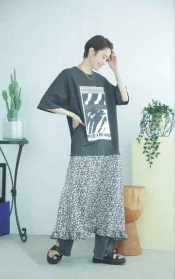 새상품급 okiraku 오키라쿠 로즈버드 플라워 그래픽 원피스