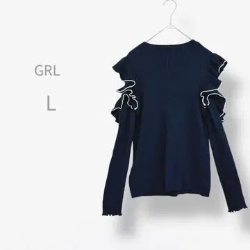 [ GRL ] 프릴 슬리브 리브 니트 페미닌 화려한 워셔블 양산형 블랙