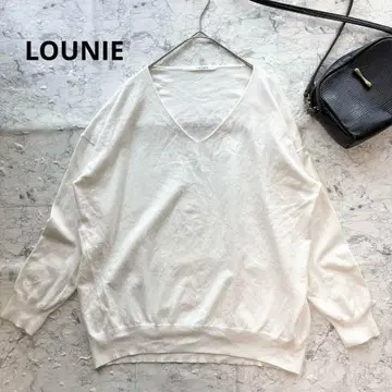 [LOUNIE] 루니 v넥 니트 스웨터 화이트 얇은 소재 루즈핏