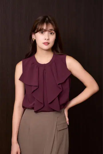 [ 새상품 ] Fleurine Ruffle Blouse 보르도 M