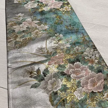 카가풍 꽃 장식 모란 히키하쿠 후쿠로 오비 순수 실크 롯츠