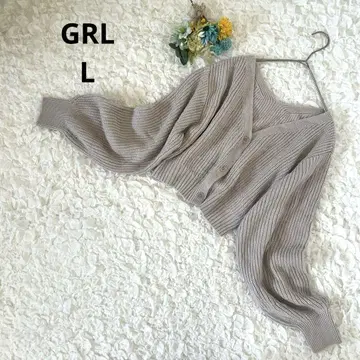 그레일 가디건 리브 니트 퍼프 소매 숏 기장 긴팔 베이지 L