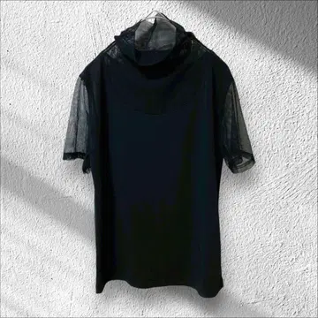 [ 메쉬 디자인 T셔츠 ] 고품질 하이넥 한국제 블랙 신축성 반팔