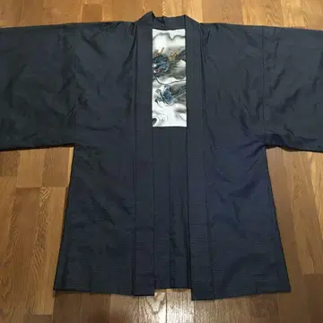 순수 실크 기모노 겉옷 남색