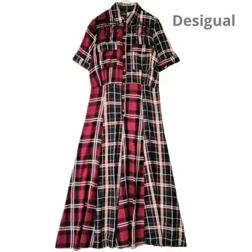 데시구알 Desigual 체크 롱 셔츠 원피스 ROSADA