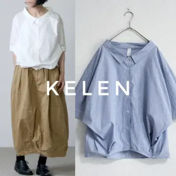 새상품급 KELEN 케렌 헴턱 블라우스 스트라이프 5부 소매 FREE