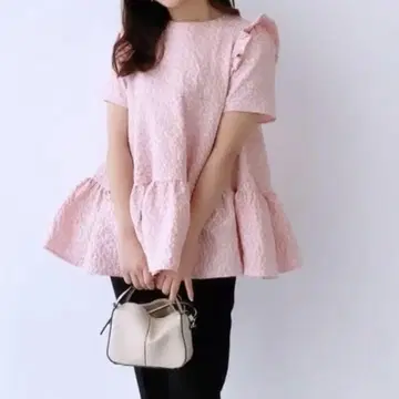 fitmore 프릴 자카드 티어드 상의
