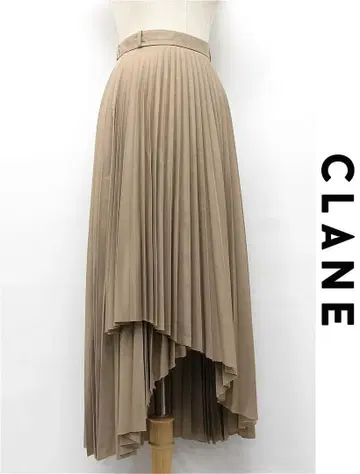 D527/CLANE 롱 플리츠 스커트 비대칭 1 S 베이지