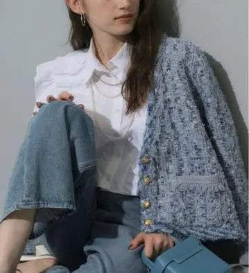 [ Rirandture ] 라메 트위드 니트 자켓 노카라 가디건 2