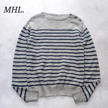 MHL. 보더 니트 어깨 버튼 x 보트넥 워셔블 울 M