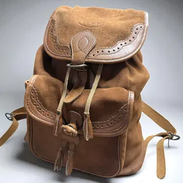가죽 백팩 브라운 스웨이드 네이티브 태슬 빈티지
