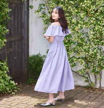 시마무라 rumi 콜라보 라벤더 오프숄더 맥시 드레스