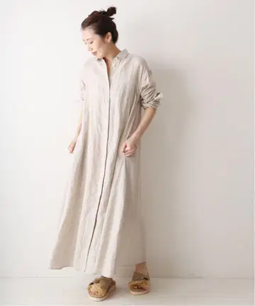 plage 100% 린넨 플레어 원피스 베이지 38