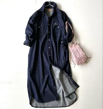 Wrangler x BEAMS 콜라보 루즈핏 스냅 버튼 데님 셔츠 원피스