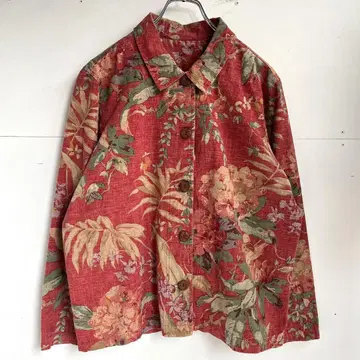 빈티지 디자인 자켓 하와이안 셔츠 꽃무늬 아메카지 구제 의류 레드