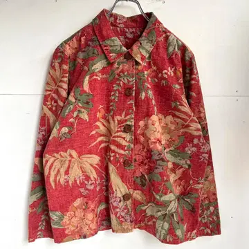 빈티지 디자인 자켓 하와이안 셔츠 꽃무늬 아메카지 구제 의류 레드