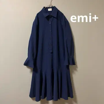 emi + 밑단 플레어 디자인 셔츠 원피스 네이비