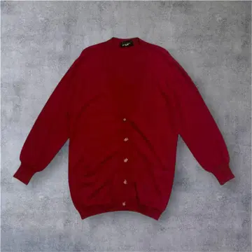 V넥 가디건 고급 레드 롱 기장 캐시미어 70% 실크 30% M