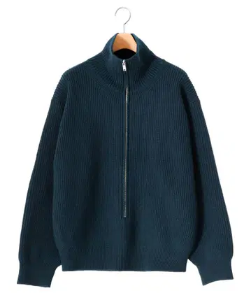 yoke 3/4 FRONT ZIP HIGHNECK RIB SWEATER