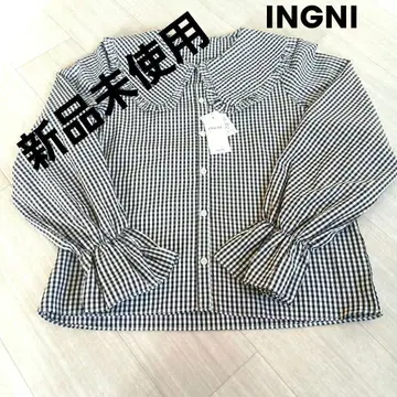 택 포함 새상품 INGNI 잉그 프릴 체크 셔츠 화이트 블랙