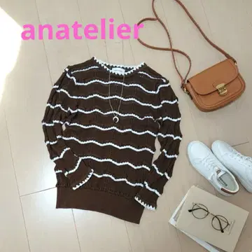 anatelier 브라운 보더 니트 인기 여성용 시스루 편직