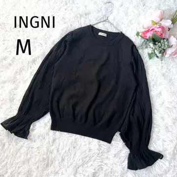 새상품급 잉그 긴팔 니트 소매 플레어 쉬폰 도킹 블랙 M 귀여운 5367