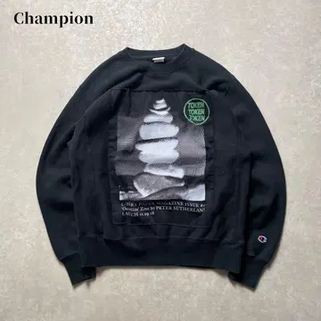 Champion 리버스 위브 프린트 스웻셔츠 블랙 흑먹색 코튼 폴리