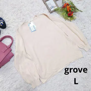 컨디션 최상 grove 볼륨 슬리브 니트 (L) 라이트 핑크/V넥
