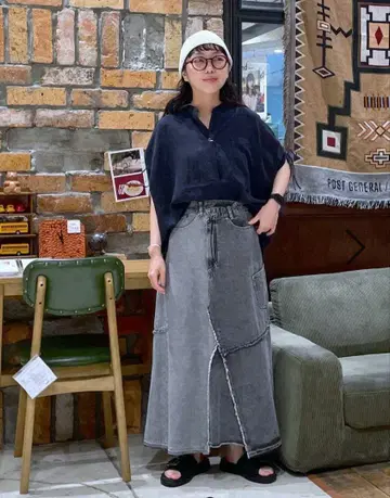 니코앤드 리메이크 데님 롱 스커트