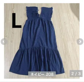 시마무라 laxdantia 데님 셔링 원피스 중네이비