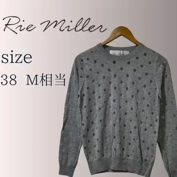 Rie Miller 도트 무늬 니트 스웨터 그레이 M 상당