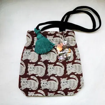아비 숄더백 토트백 브라운 고양이 패턴