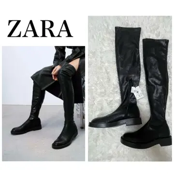 [택 포함 새상품] 완판템 ZARA 니하이 부츠 플랫 싸이하이 부츠 블랙
