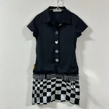 새상품급 르꼬끄 여성용 골프웨어 원피스 벨트 포함 체크 블랙 화이트