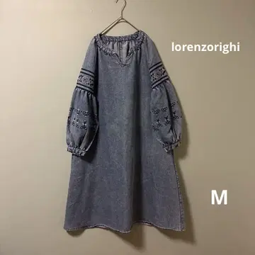 lorenzorighi 데님 자수 원피스