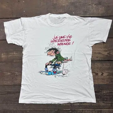 XL 80s 가스통 라가프 T셔츠 화이트 USA제 코튼 폴리