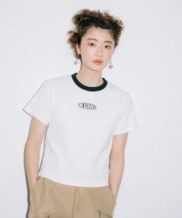X-GIRL/로고 자수 반팔 티셔츠